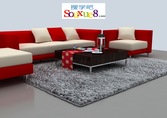 3DsMax2013利用VRay置换模式制作室内客厅真实地毯效果实例3D教程