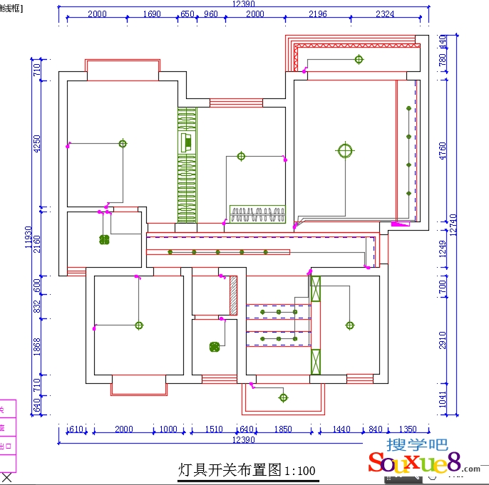 AutoCAD2015中文版住宅套房室内灯具开关与线路布置图的绘制基础教程