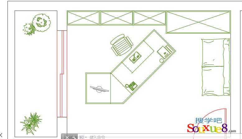 AutoCAD2017中文版错层户型平面图室内书房布置图cad基础入门教程