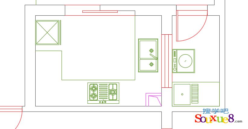 AutoCAD2017中文版错层户型平面图室内厨房和生活阳台布置图cad基础教程