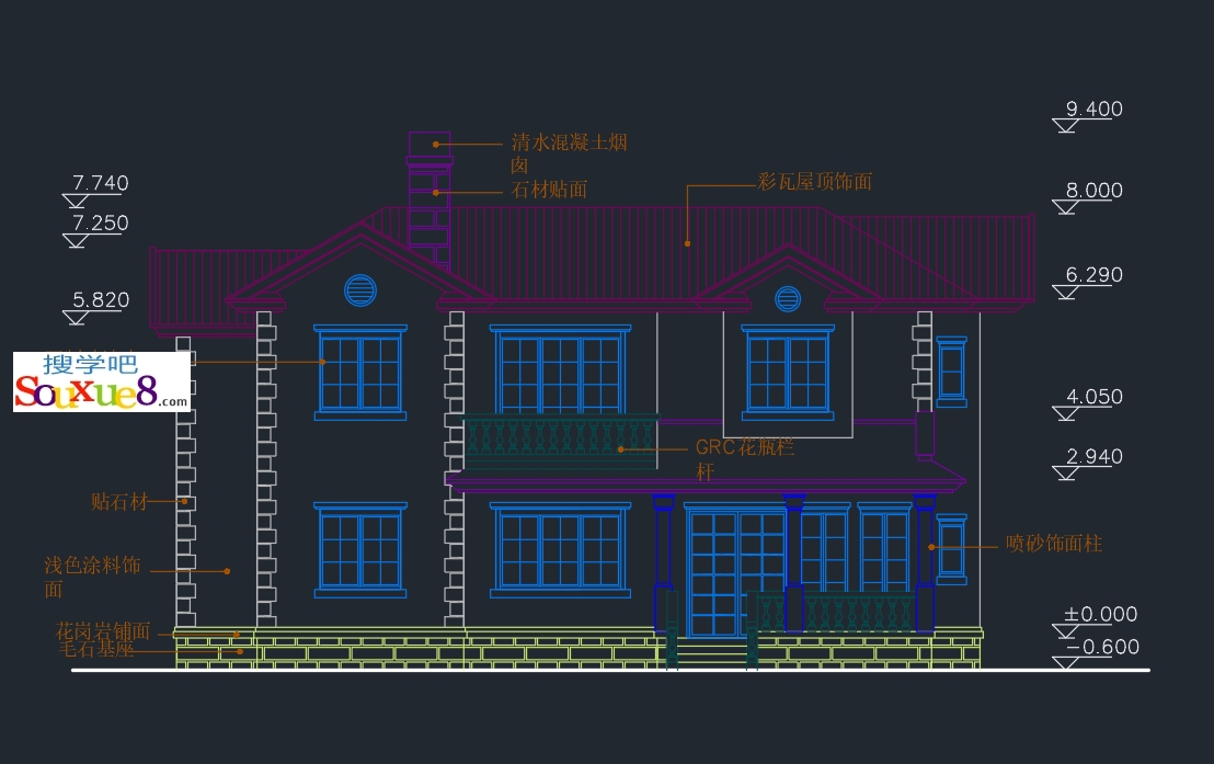 AutoCAD2024中文版立面标注别墅南立面图绘制CAD2024教程